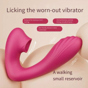 Female tongue licking, wearing vibrator, sex toy