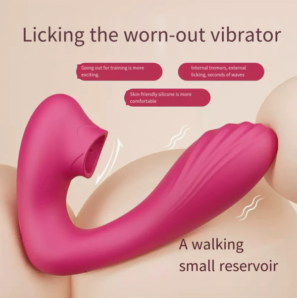 Female tongue licking, wearing vibrator, sex toy