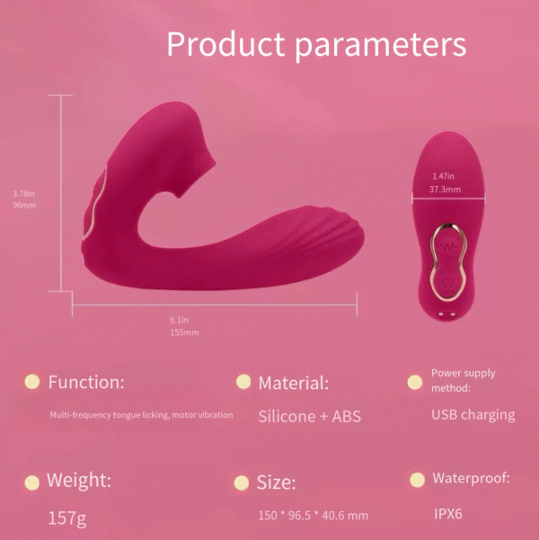 Female tongue licking, wearing vibrator, sex toy