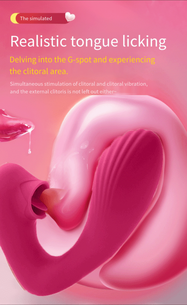Female tongue licking, wearing vibrator, sex toy
